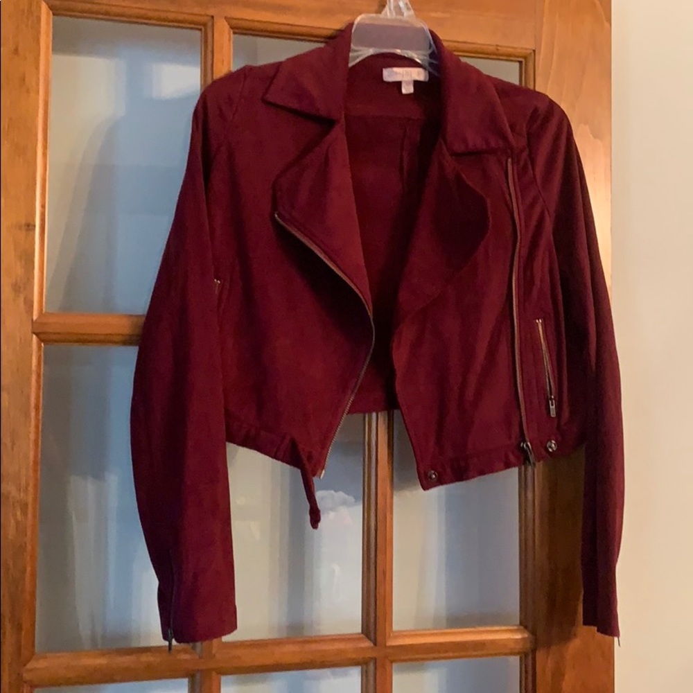 Purple maroon faux suede biker jacket